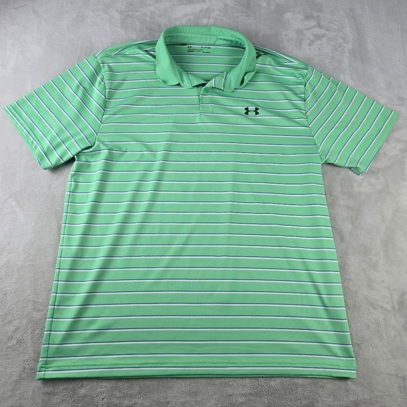 Under Armour Golf Men's XL Polo Shirt Loose Green Striped - Picture 1 of 7